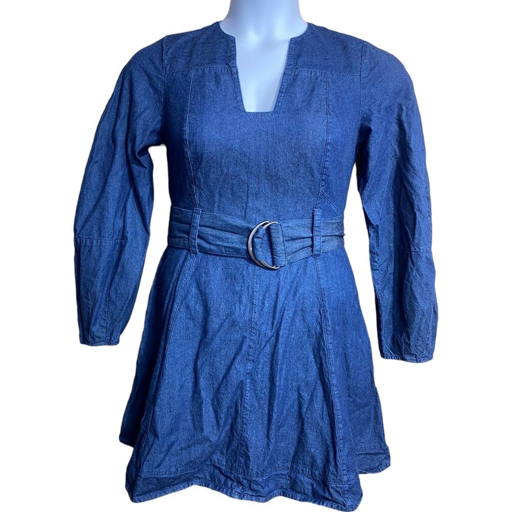 Free People long sleeve short chambray boho chic dress with belt - XS